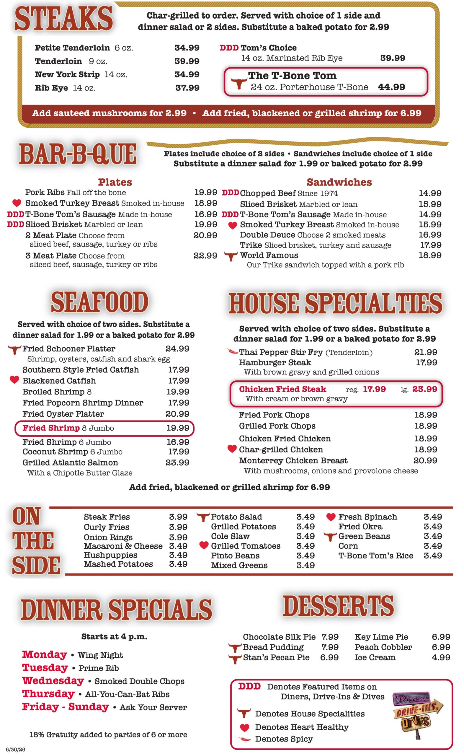 T Bone Toms Menu page 2